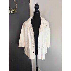 NWT Adrienne Vitadinni White Snap Front Funnel Neck 3/4 Sleeve‎ Jacket - 10